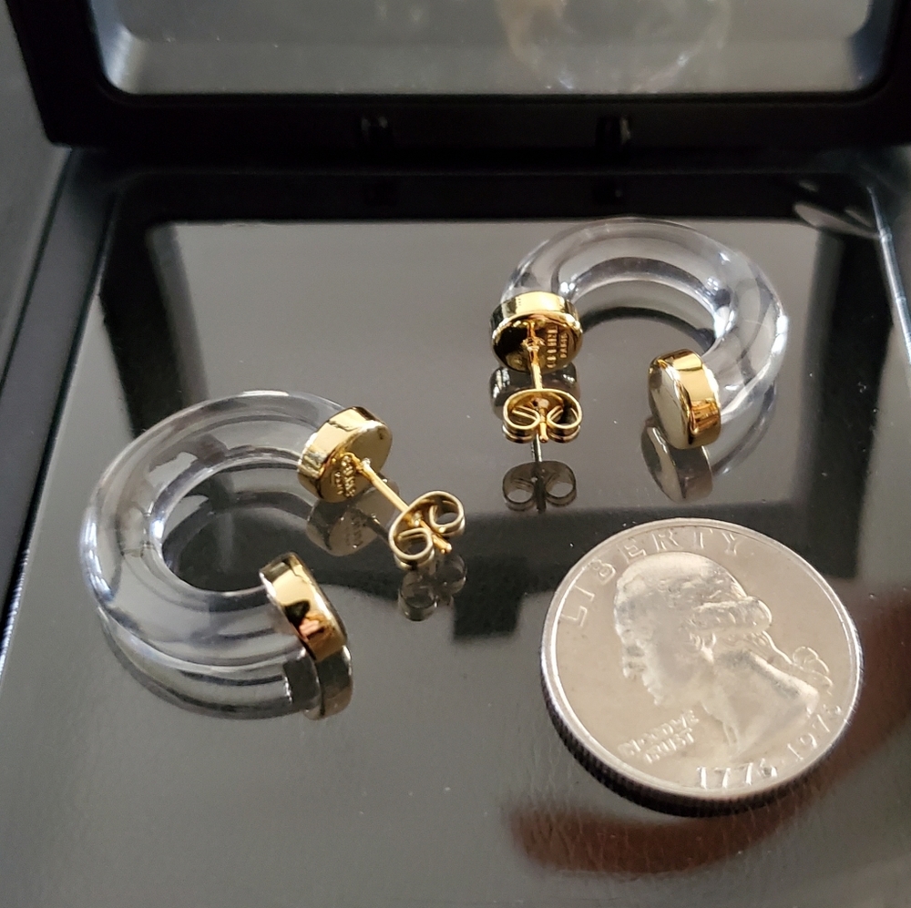 Clear Lucite & Gold Small Hoops - Picture 2 of 2
